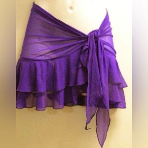NWT One size short mesh sarong cover-up purple ruffle